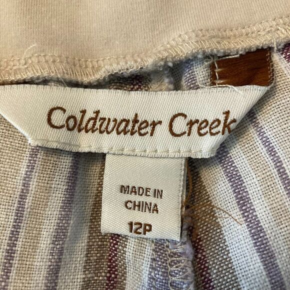 Coldwater Creek Pants Womens Sz 12P Beige Stripe 100% Linen Pull On Straight Leg - Picture 5 of 9